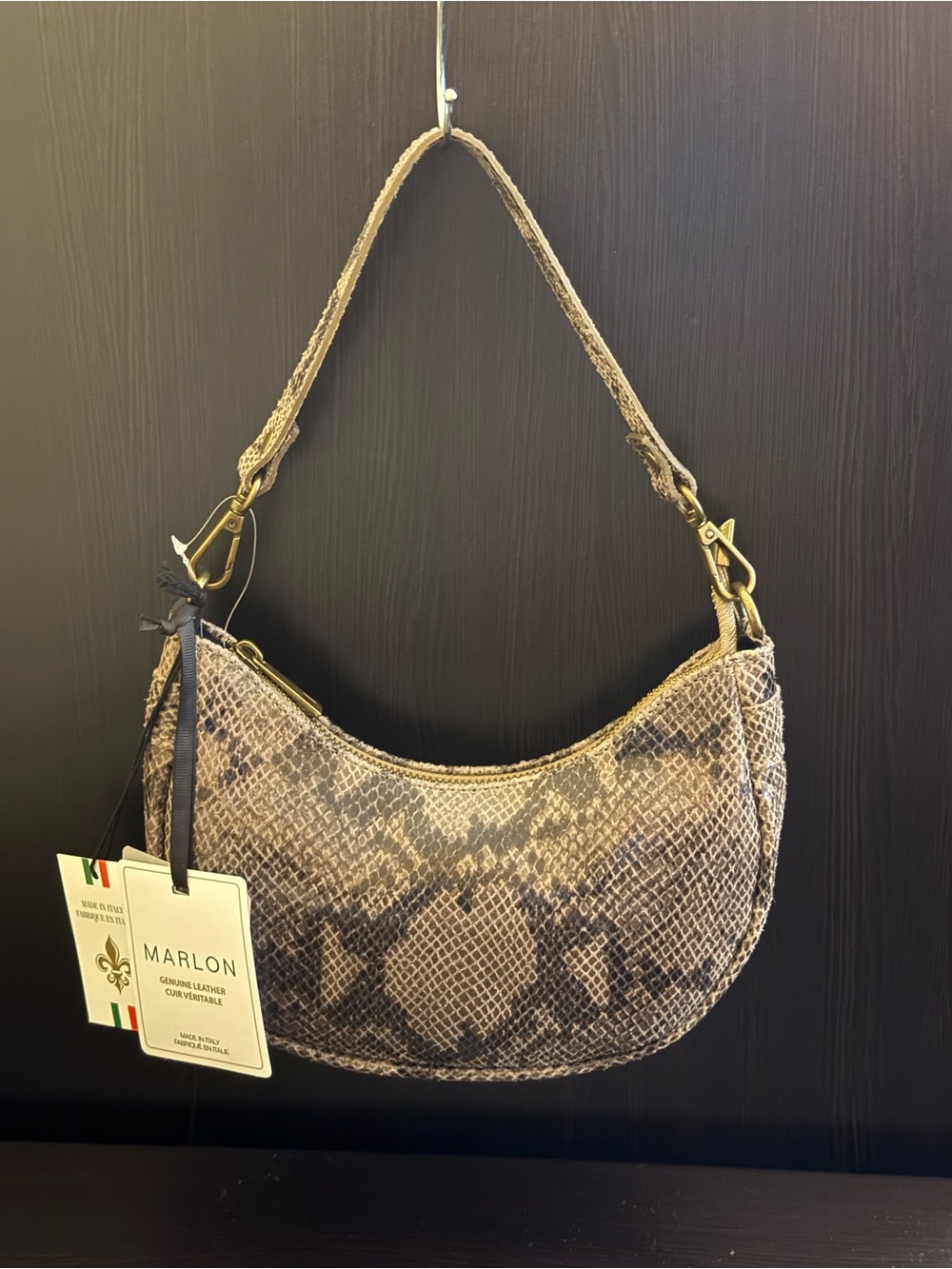 Marlon Made in Italy Genuine Leather Snake-Print Shoulder/Crossbody Purse NWT